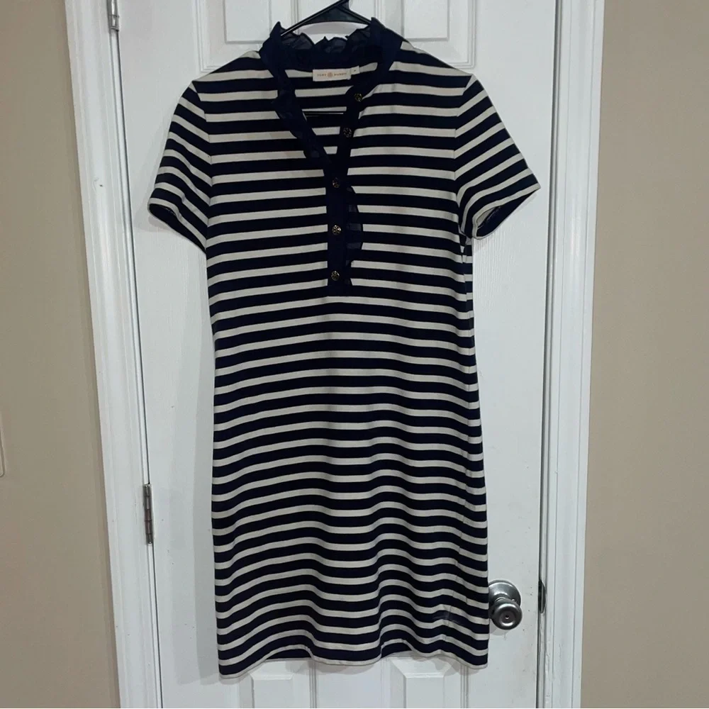 Striped Navy and White Short Sleeve Polo Dress
